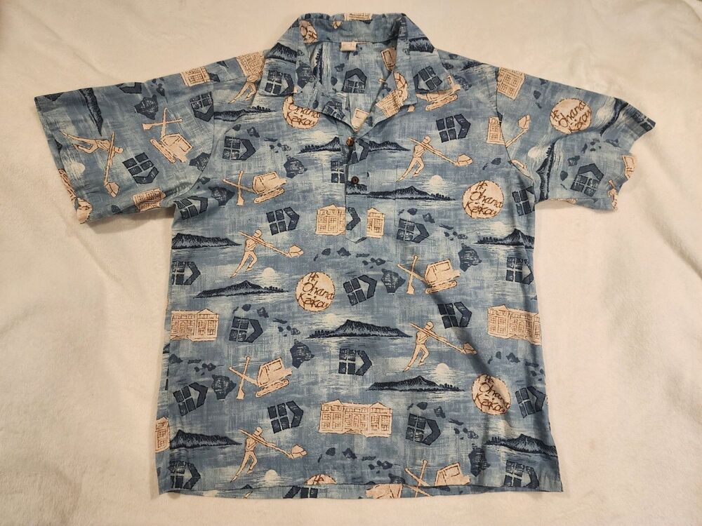 Men’s Hawaiian Pullover Shirt Blue L Unknown Brand